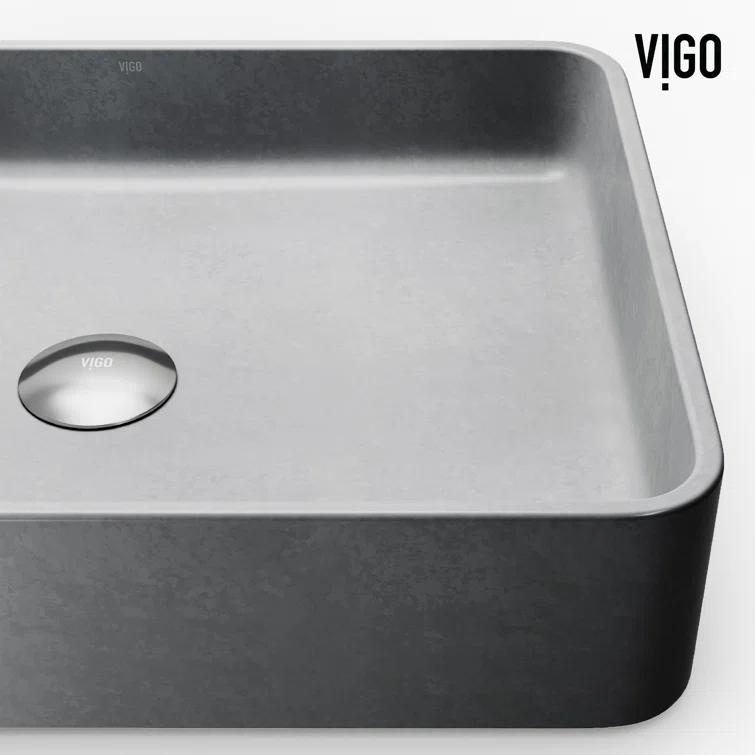 VIGO Dunn Tarragona Gothic 19" L x 14" W x 4" H Rectangular Concrete Vessel Bathroom Sink with 11" H Faucet VGT2085