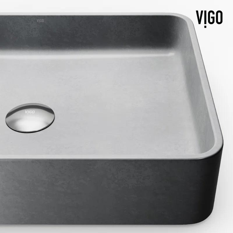 VIGO Dunn Tarragona Gothic 19" L x 14" W x 4" H Rectangular Concrete Vessel Bathroom Sink with 11" H Faucet VGT2085