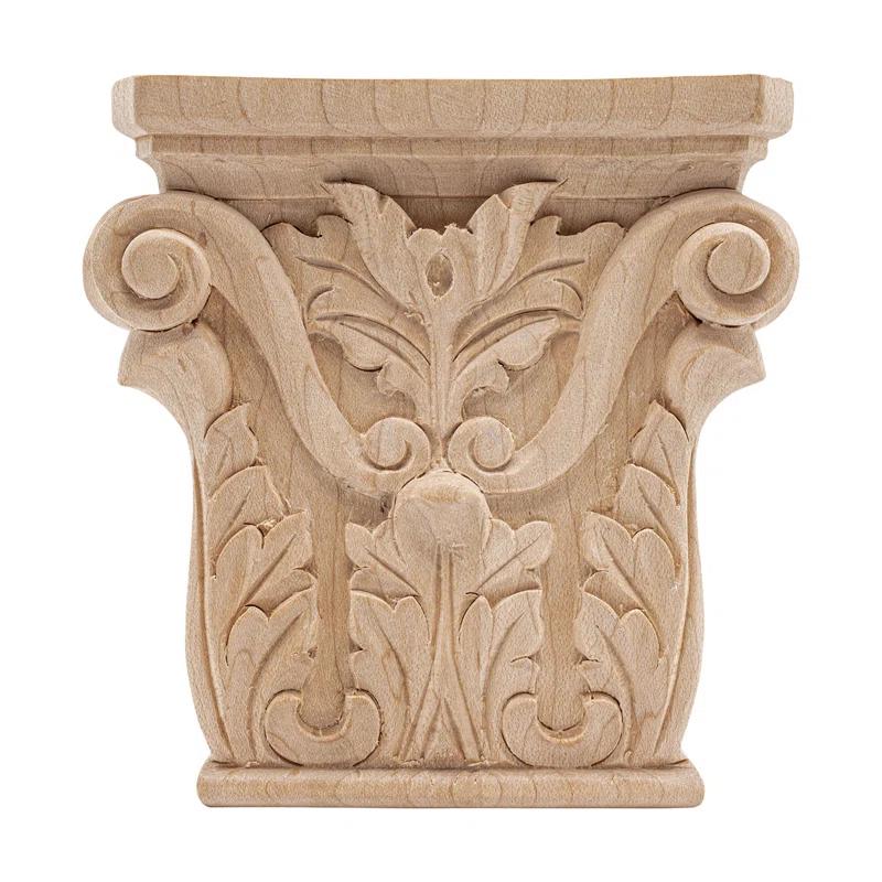 Architectural Products by Outwater L.L.C. 4 in x 3-7/8 in x 1 in Unfinished Acanthus Wood Onlay Capital Wood Applique