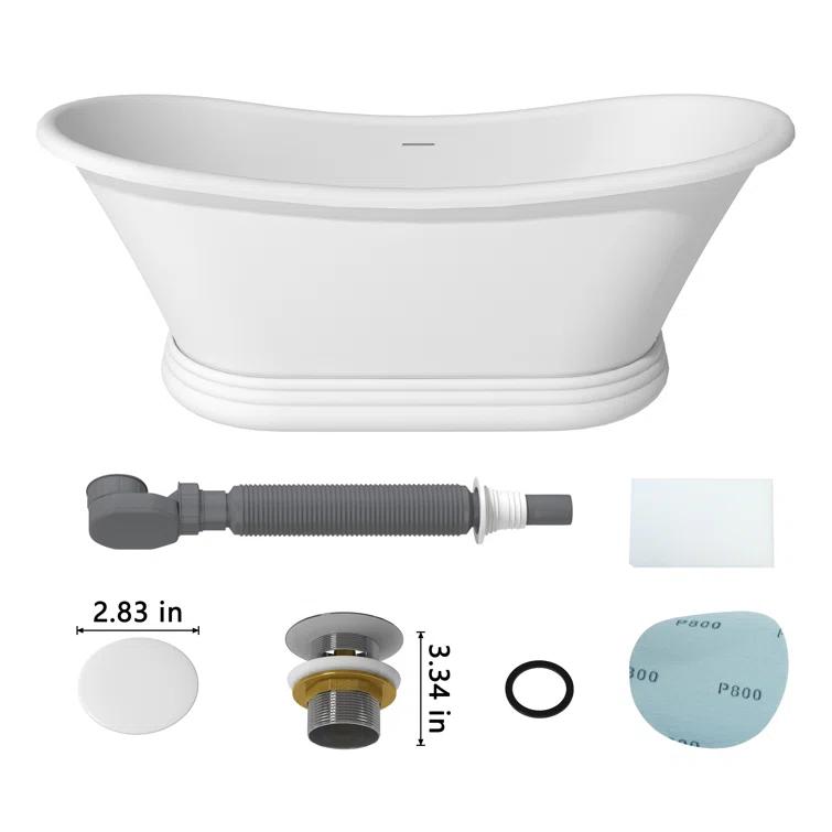 CASAINC Crescent 67.13"x 29.53" Solid Surface Stone Freestanding Soaking Bathtub CA06004S67MW