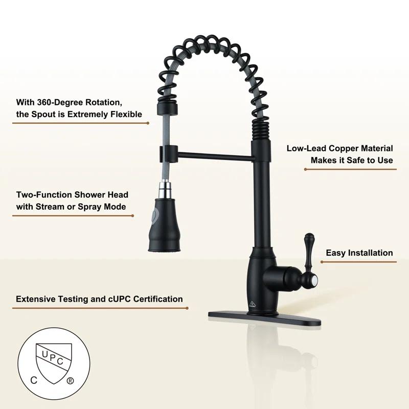 CASAINC 1.8 GPM Single-Handle Spring Pull-Down Kitchen Faucet Single Hole Faucet