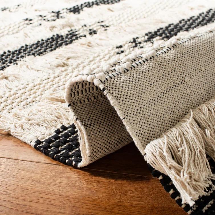Gracie Oaks Jessen Natura Hand Woven Cotton Striped Rug