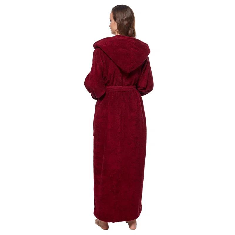 Red Barrel Studio® Hovis Cotton Terry Cloth Ankle Bathrobe with Pockets and Hood