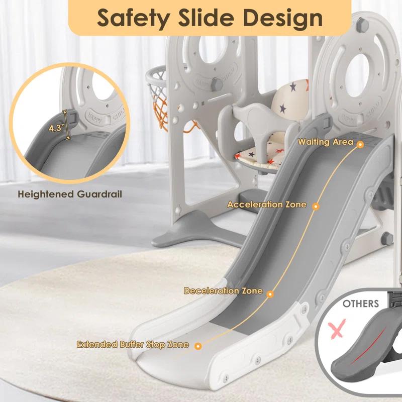 Suteck 5 in 1 Toddler Slide, Kids Slide with Climber,Bus Playhouse and Swing Outdoor Indoor Slide Playset