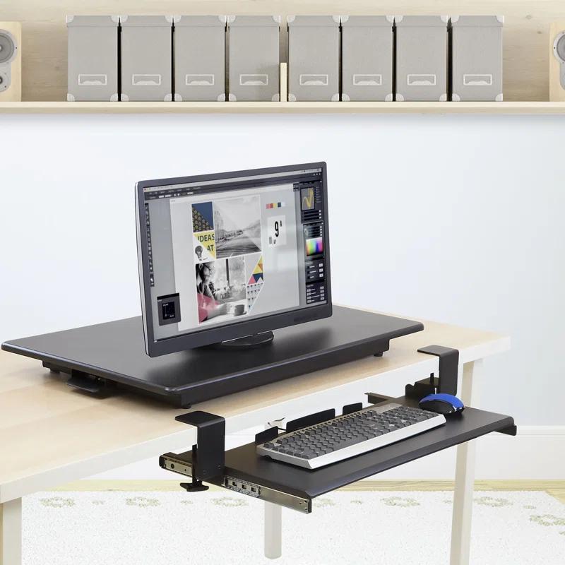 Mount-It! Clamp Keyboard Tray | Ergonomic Under Desk Pull Out Keyboard and Mouse Platform | Black