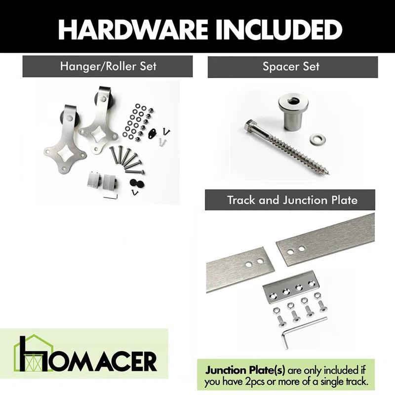 Homacer Brushed Nickel Diamond Design Non-Bypass Single Track One Door Hardware Kit( Door Not Included)