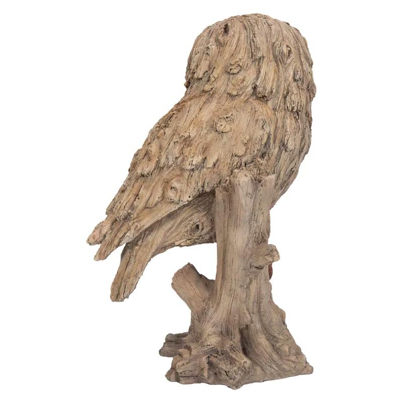 Driftwood Look Trumpet Owl Resin Garden Statue