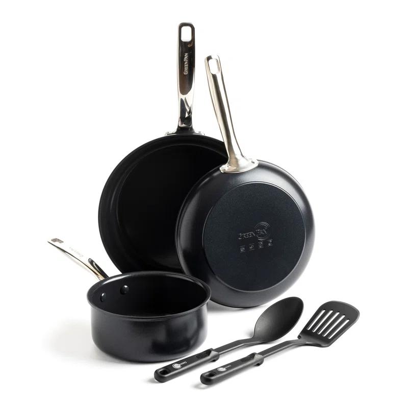 GreenPan GreenPan Chatham Black Prime Midnight Healthy Ceramic Nonstick, 5 Piece Cookware Set