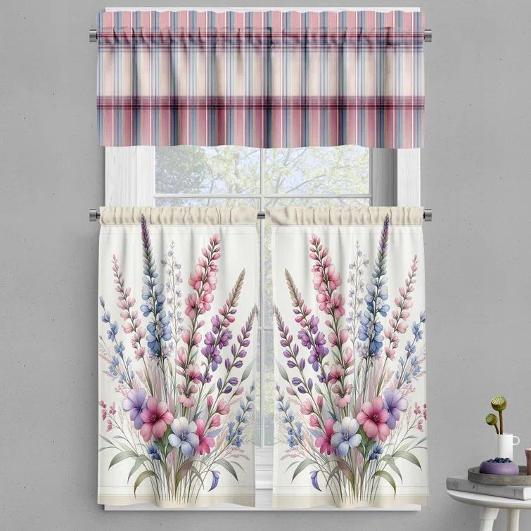 Ambesonne Floral Tailored 55'' W Kitchen Curtain