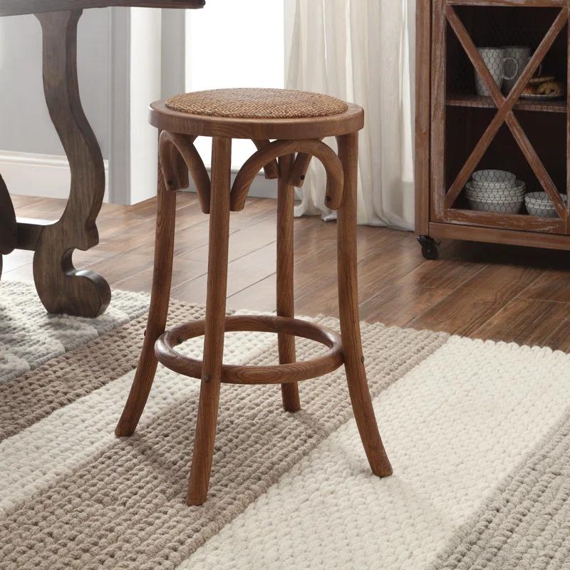 Dovecove Rae Round Rattan Seat Counter Stool with Solid Wood Frame