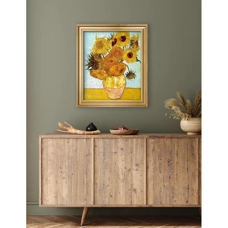 Vault W Artwork Sunflowers by Vincent Van Gogh, Classic Art Giclee Canvas Print, Framed Wall Art for Living Rooms, Bedrooms, and Offices