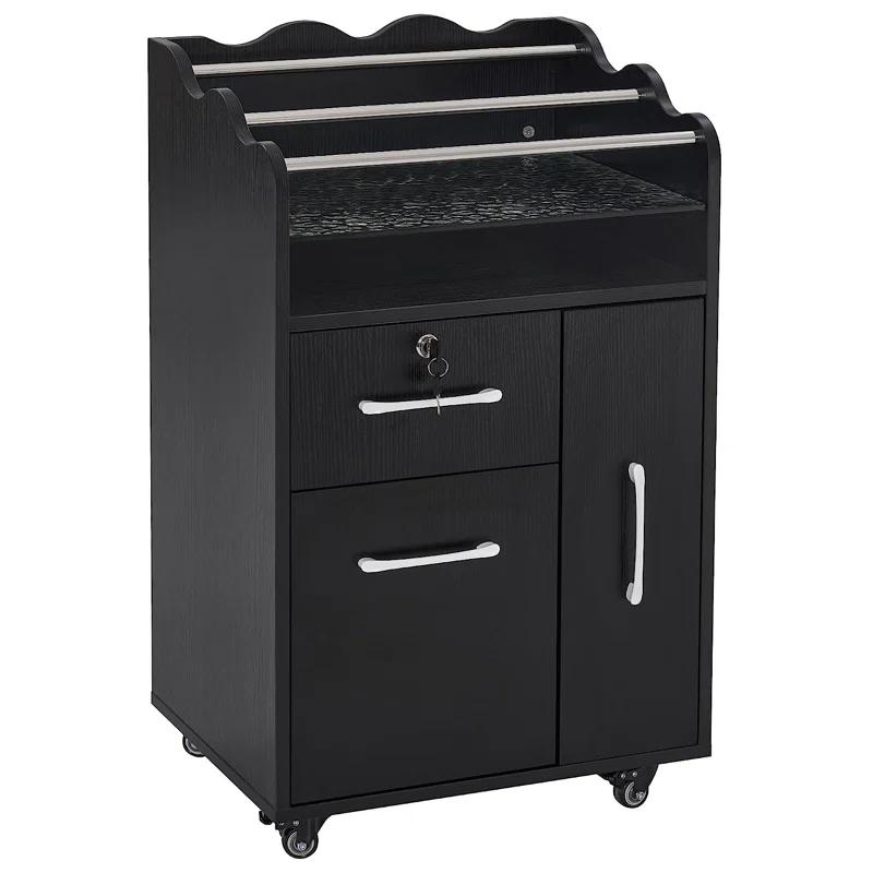 BarberPub Salon Trolley Makeup Organizer with Drawer and Cabinet