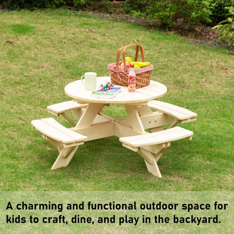 Isabelle & Max™ Admeto Wooden Kids Round Picnic Table Bench, Outdoor Children's Backyard Table, Crafting, Dining, and Playtime Patio Table