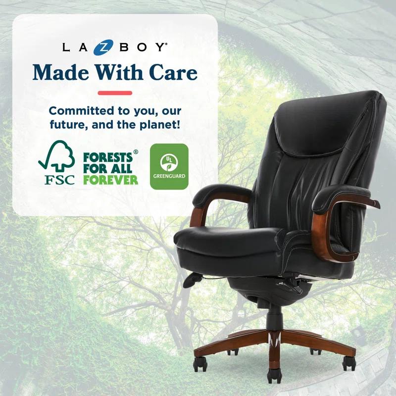 La-Z-Boy La-Z-Boy Edmonton Big & Tall Executive Office Chair, ComfortCore with Memory Foam Cushions, Real Wood Arms and Base, Waterfall Seat Edge, Bonded Leather