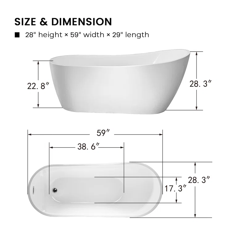Vanity Art Amara Acrylic Freestanding Soaking Bathtub VA6904-S-BN