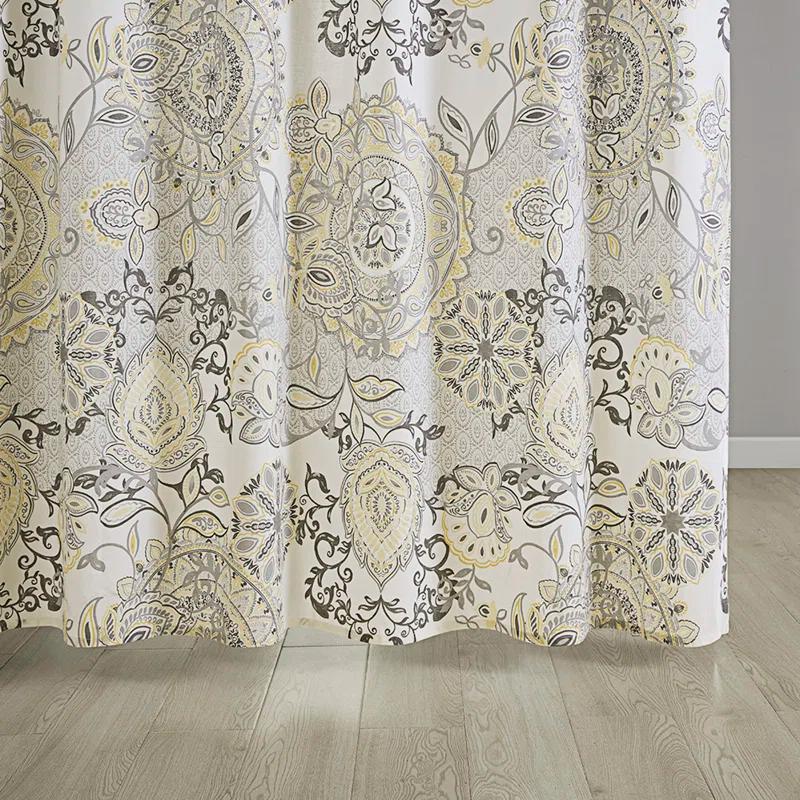 Isla Yellow and Black Cotton Floral Shower Curtain