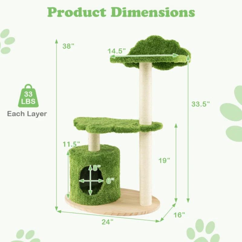 Tucker Murphy Pet™ 38" Cute Cat Tree Cat Condo Furniture With Fully Wrapped Sisal Scratching Posts