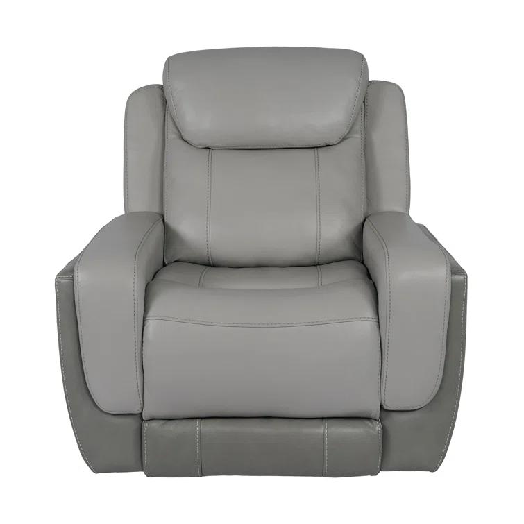 Ebern Designs Juna Zero Gravity Power Recliner Chair With Headrest, Gray Genuine Leather