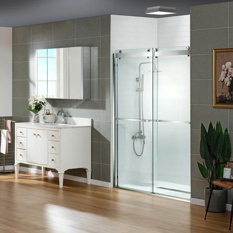 WoodBridge 56-60x76" Double Sliding Shower Door with 3/8" Thickened Upgrade Tempered Glass | Stainless Steel Hardware | Safe, Explosion-Resistant, Clear & Stylish, Sturdy & Durable  SDD6076-B