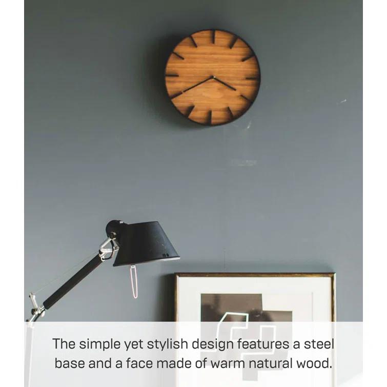 Rin Yamazaki Home Wall Clock, Modern Wood Home Decoration, Steel + Wood, Step Motion Second