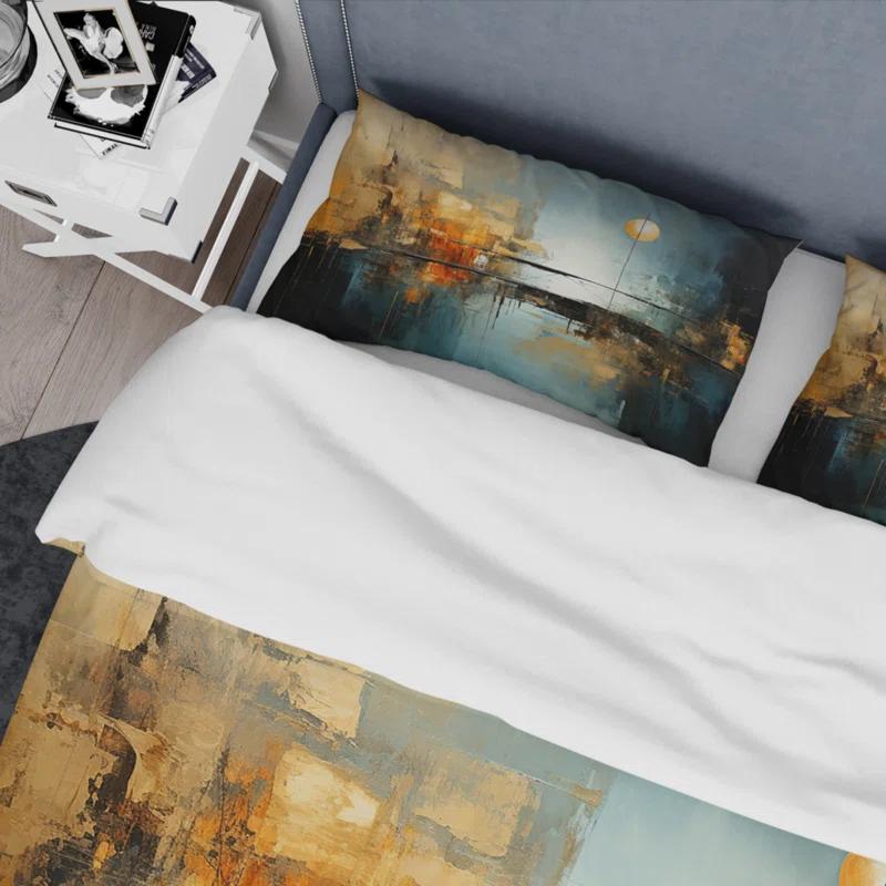 Design Art Teal Orange Bold Energy I - Dams Duvet Cover Set - Microfiber Polyester