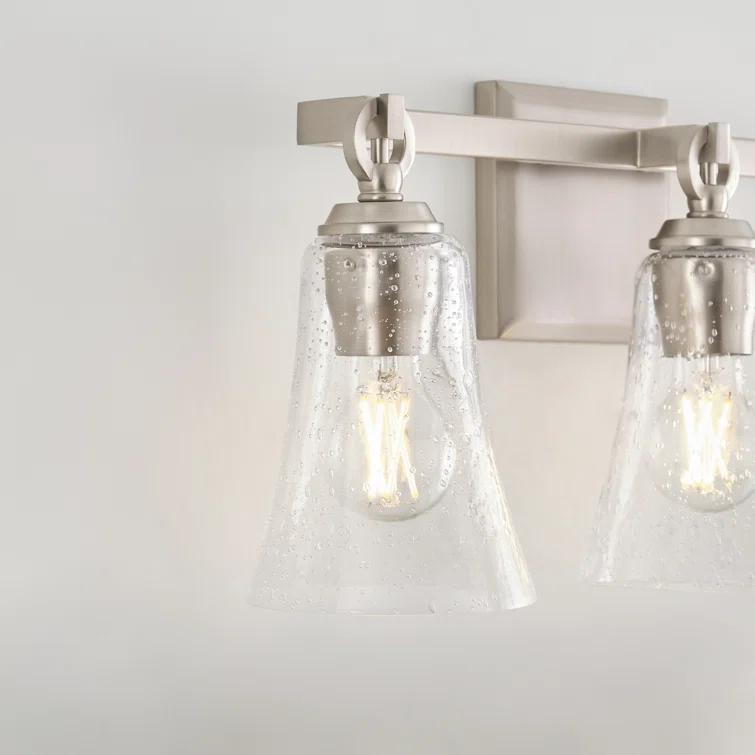 Satin Nickel 3-Light Vanity with Clear Seeded Glass Shades