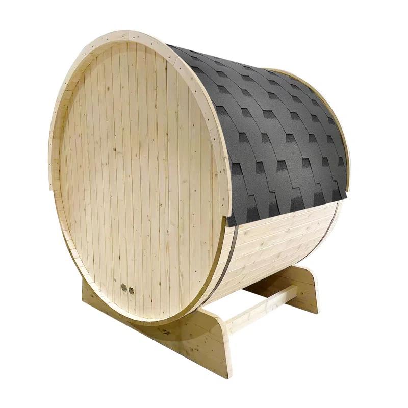 ALEKO Outdoor and Indoor White Pine Barrel Sauna - 3-4 Person - 4.5 kW UL Certified Heater - Bitumen Shingle Roofing