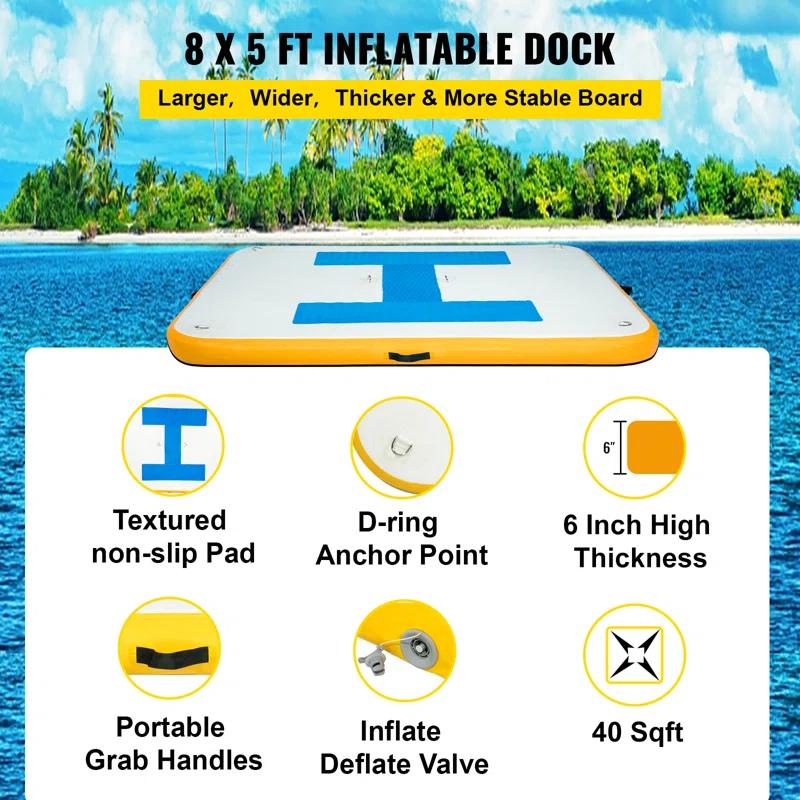 VEVOR VEVOR Inflatable Floating Dock 8 X 5 Ft, Inflatable Dock Platform With Electric Air Pump, Inflatable Swim Platform 6 Inch Thick, Floating Dock 4-6 People, For Pool Beach Ocean