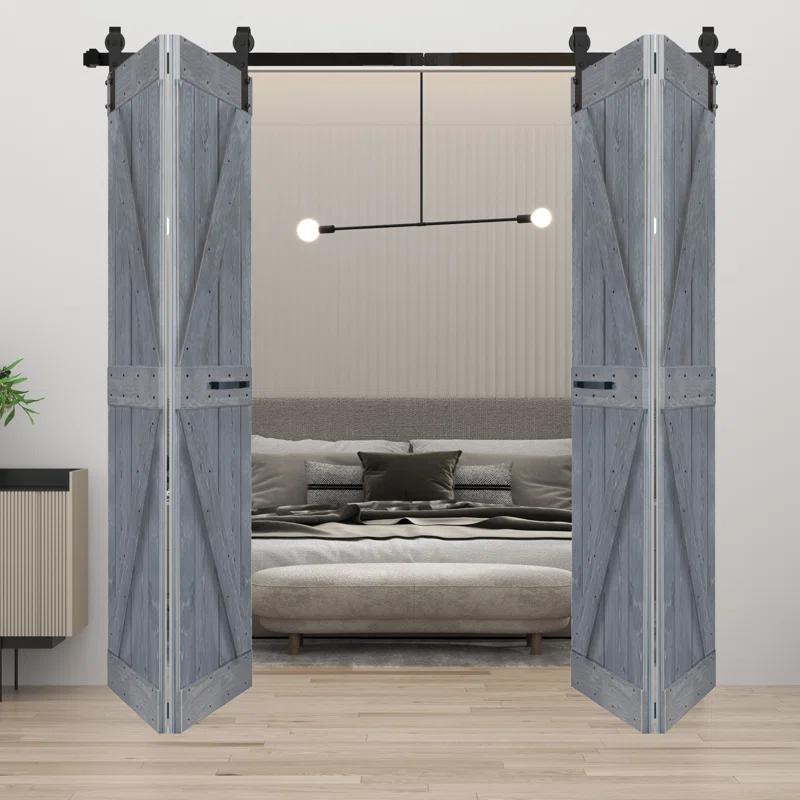 K Style Finished Solid Wood Bi-Fold Double Barn Door With Hardware Kit -Assembly Needed