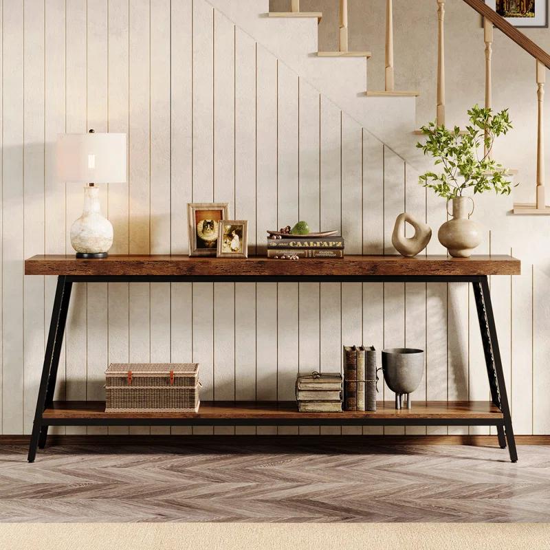 17 Stories 70.9" Console Table with Storage Shelf, 2-Tier Extra Long Sofa Table