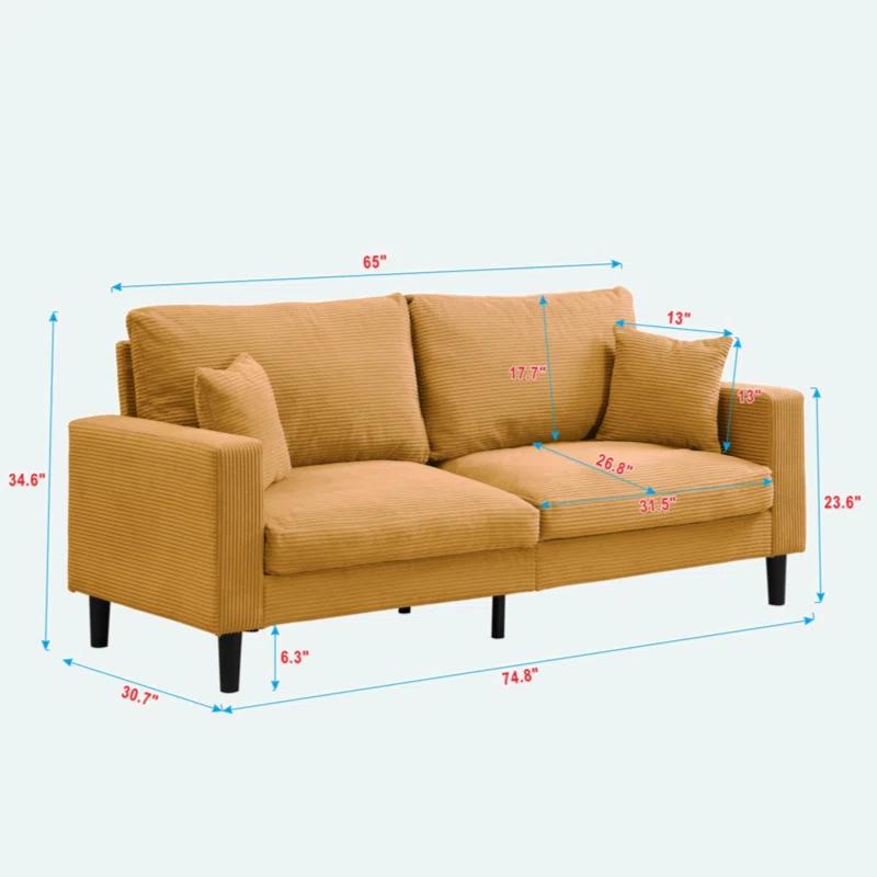 74" High Resilience Three Seater Sofa, Wooden Frame 3 Seat Sofa, Comfy ,   Modern Upholstered Sofa, Living Room Bedroom Apartment