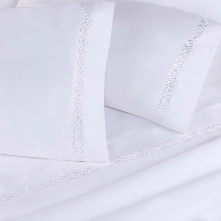 Superior Infinity Scroll Embroidered Certified Egyptian Cotton 1000 Thread Count Bed Sheet Set