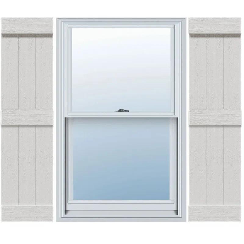 Ekena Millwork Timberthane Faux Rustic Joined Board-n-Batten Faux Wood Shutters w/End Batten