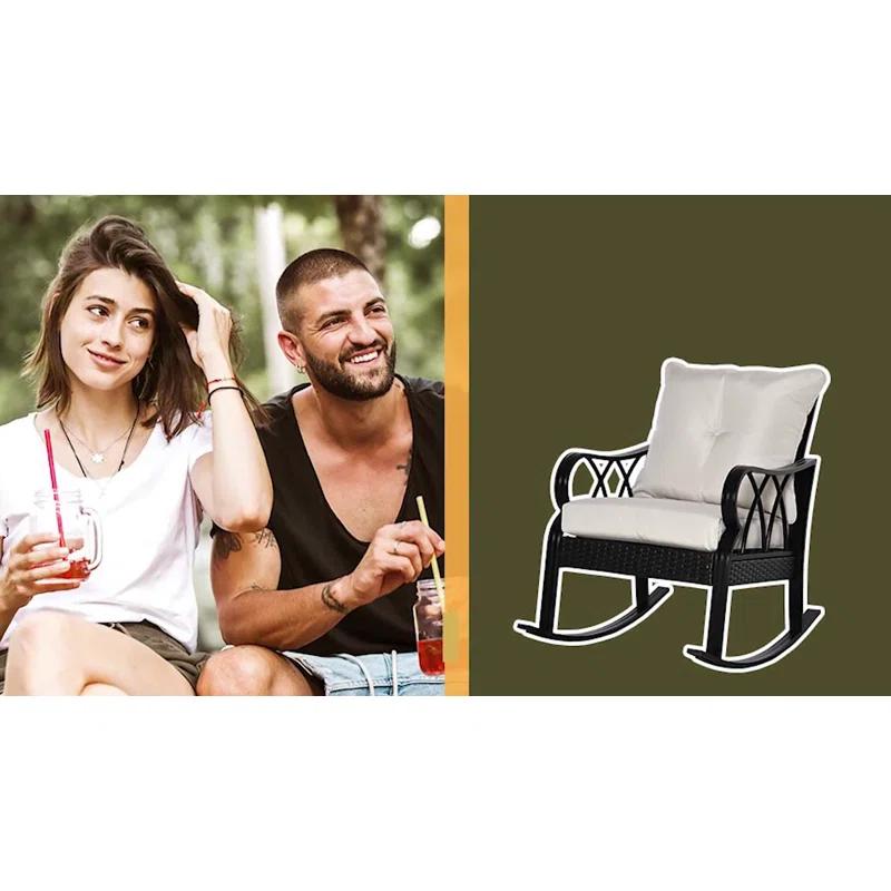 Lark Manor™ Outdoor Wicker Rocking Chair with Padded Cushions, Aluminum Furniture Rattan Porch Rocker Chair with Armrest for Garden, Patio, and Backyard & Reviews | Wayfair