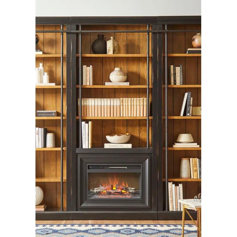 Birch Lane™ Lizzy 8' Tall Wood Bookcase with Fireplace Insert, Storage Organizer, Fully Assembled