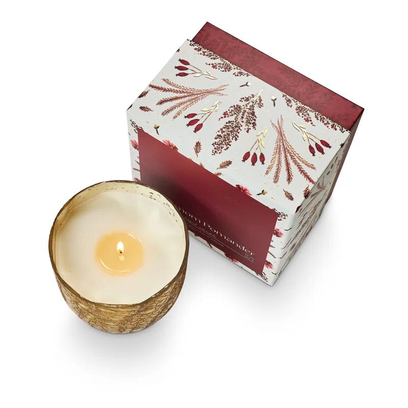 Large Boxed Crackle Glass Candle, Cardamom Pomander