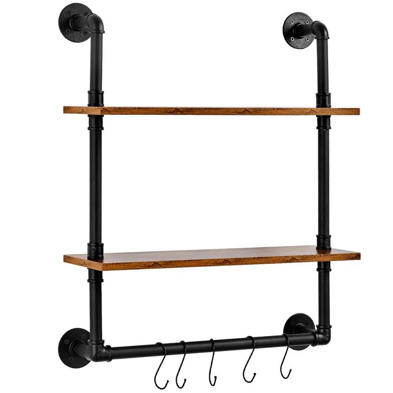 Williston Forge Industrial Pipe Shelf 2 Tier 24x7.87in Wall-Mount for Kitchen Bedroom
