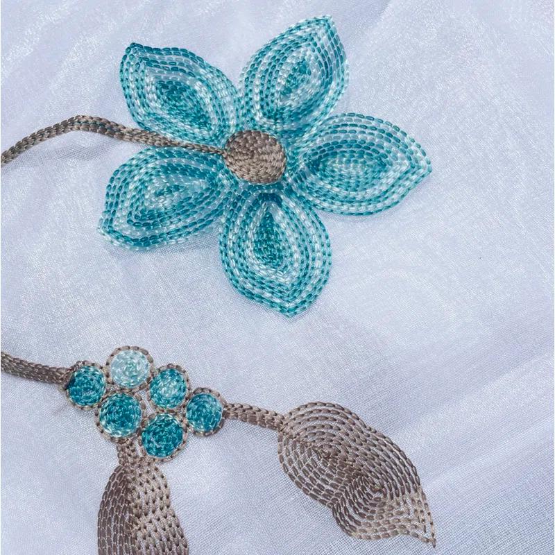 Red Barrel Studio® Embroidery Sheer Curtain 2 Panels Set Luxury Window Curtain Attached Valance With Satin Backing And 2 Tie Backs