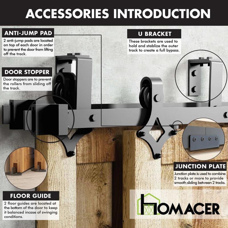 Homacer Black Rustic Diamond Design Double Track Bypass Barn Door Hardware Kit For Two Use( Door Not Included)