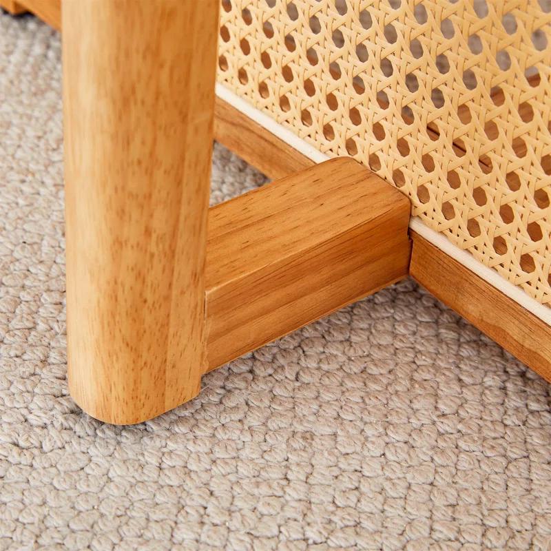 Corrigan Studio® Walshaw Table And Chair Set, Ancient Style Solid Wood Dining Table, Imitation Rattan Table Legs, Beautiful Simple Solid Wood Dining Chair, Perfect For Dinner, Meetings, Home And Office Decoration