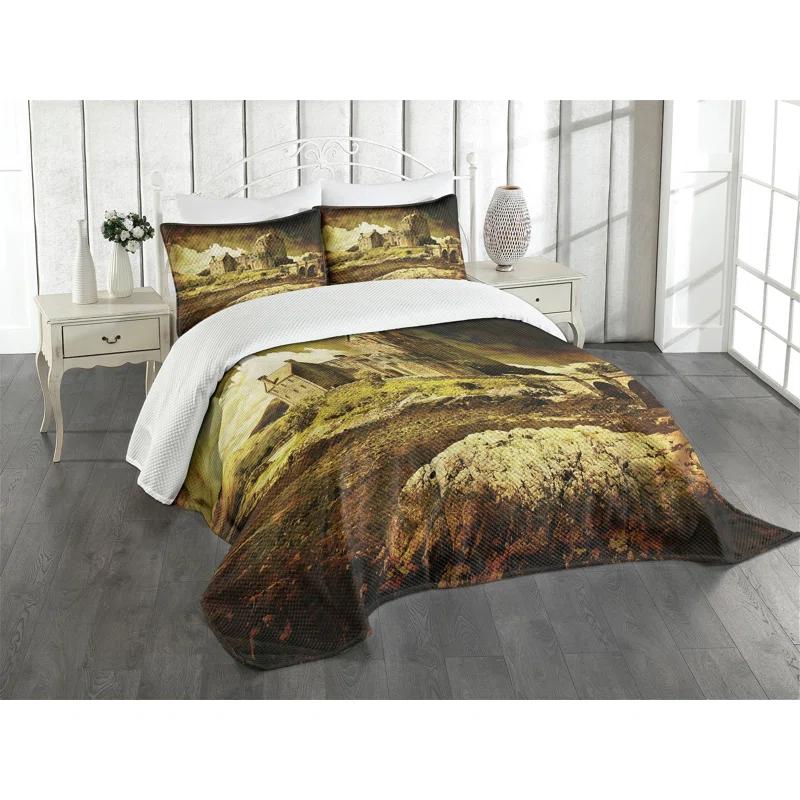 Ambesonne Ambesonne Medieval Bedspread Set Old Scottish Castle Grey Green