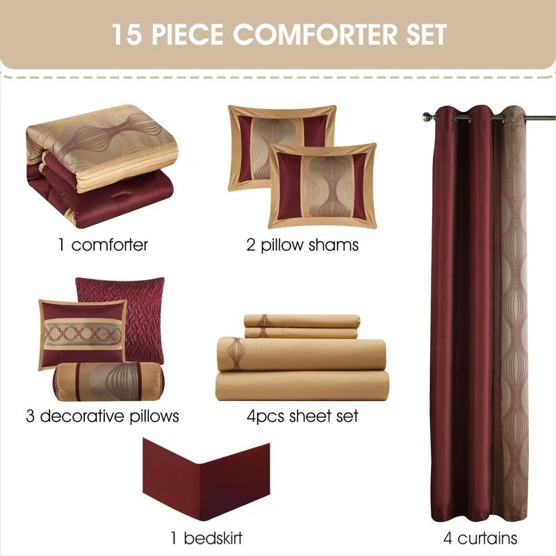 Nanshing America, Inc Kath Microfiber Jacquard 15 Piece Comforter Set