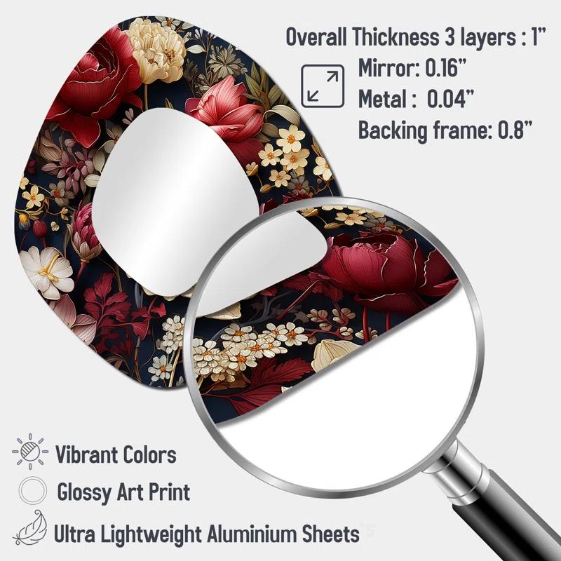Design Art Victorian Royal Burgundy Peonies - Floral Traditional Wall Mirror In Asymmetrical Shapes