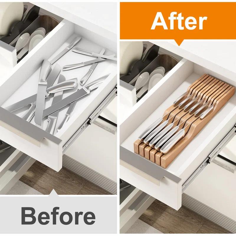 APPENIN WINTER PARK CORP In-Drawer Knife Block Organizer - Bamboo Wood Drawer Knife Organizer-Protecting Knife Organizer Block Holds Up To 11 Knives（Not Included)