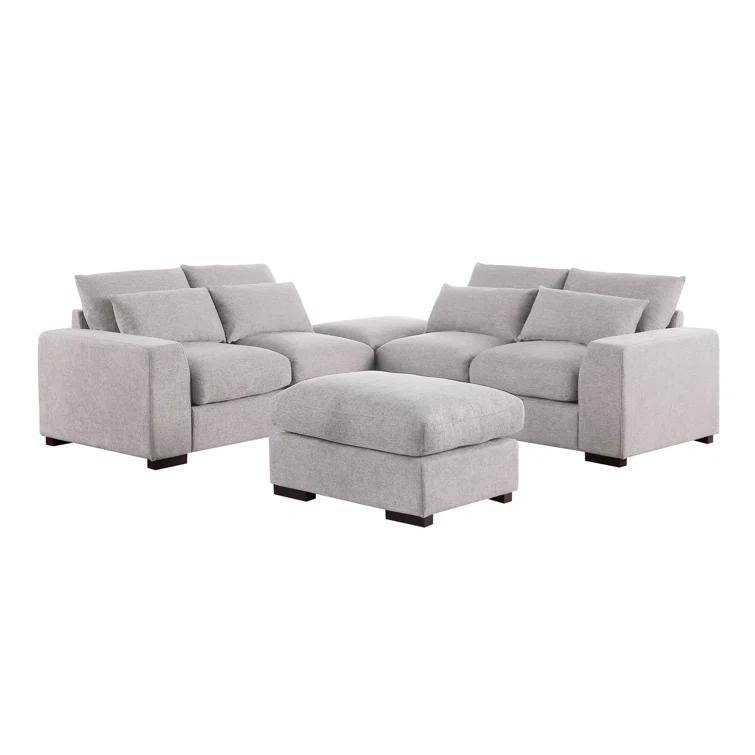Ivy Bronx Biaggio Linen Blend Sectional with 2 Ottomans,Sectional Couch