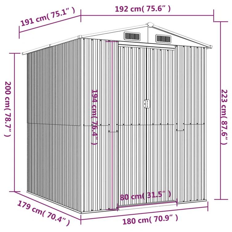 VidaXL 6.3 ft. W x 6.27 ft. D Steel Traditional Storage Shed