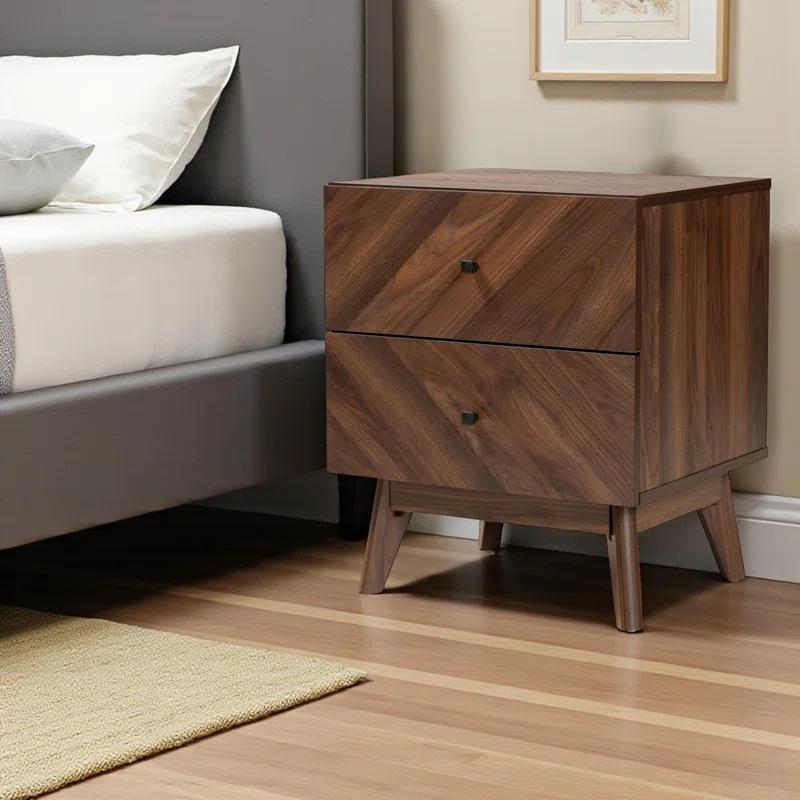 George Oliver Wisp Dark Brown Finish 2-Drawer Nightstand With Wooden Knob, 22.49" H X 18.78" W X 16.03" D