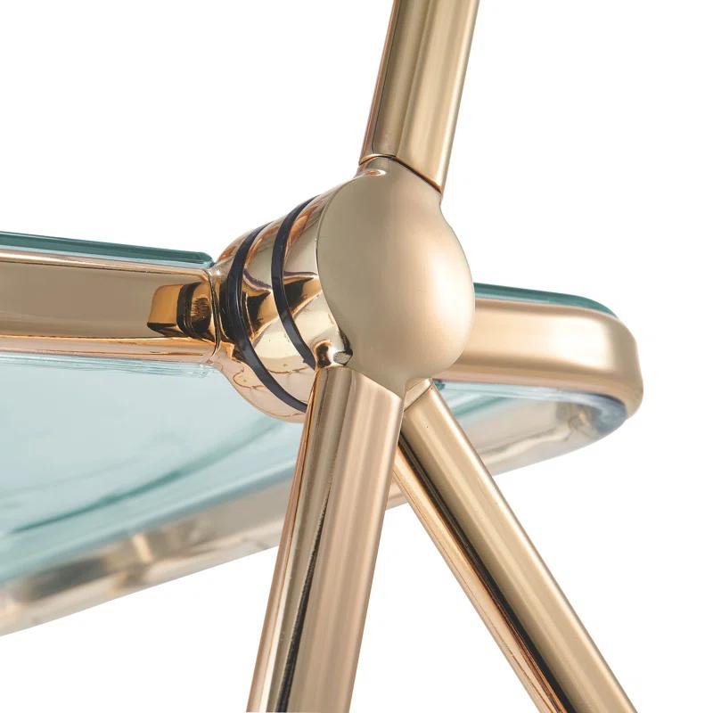 LeisureMod Lawrence Acrylic Folding Chair Stackable Dining Side Chair Chrome Frame Accent Chair (Set of 2)