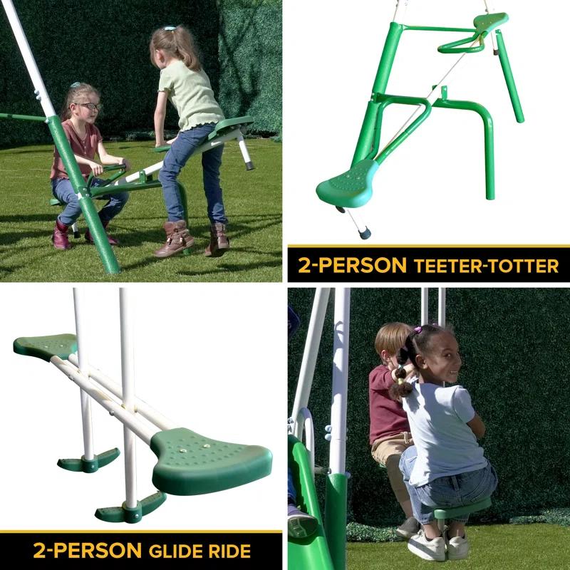 Sportspower Sportspower Park Ridge Metal Swing Set With 2 Swings, Standing Swing, 2 Person Roman Glider Swing, Teeter Totter And 5' Slide, Bonus Anchor Kit Included