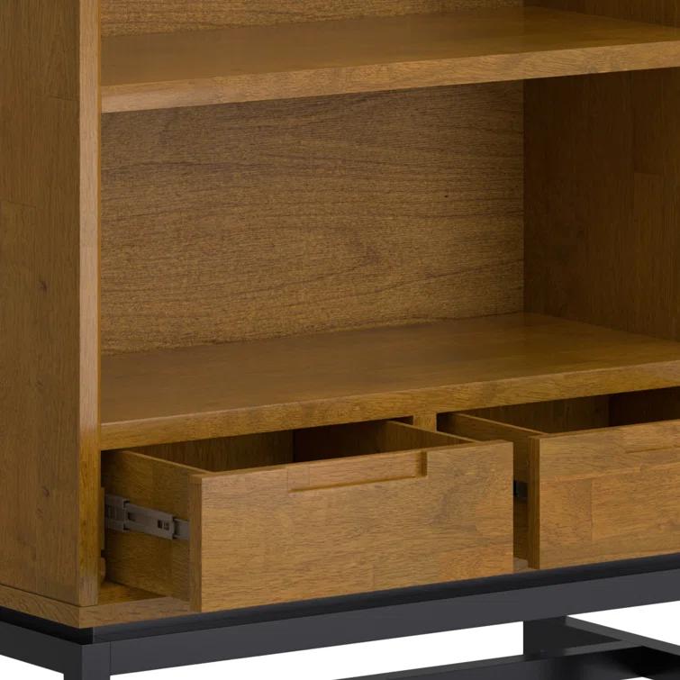 Banting 30"W Solid Wood 4 Shelf Industrial Bookcase with 2 Drawers, Adjustable Shelves, and Metal Base